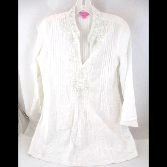 Lilly Pulitzer Tops - Lilly Pulitzer White Beaded Tunic Size XSmall